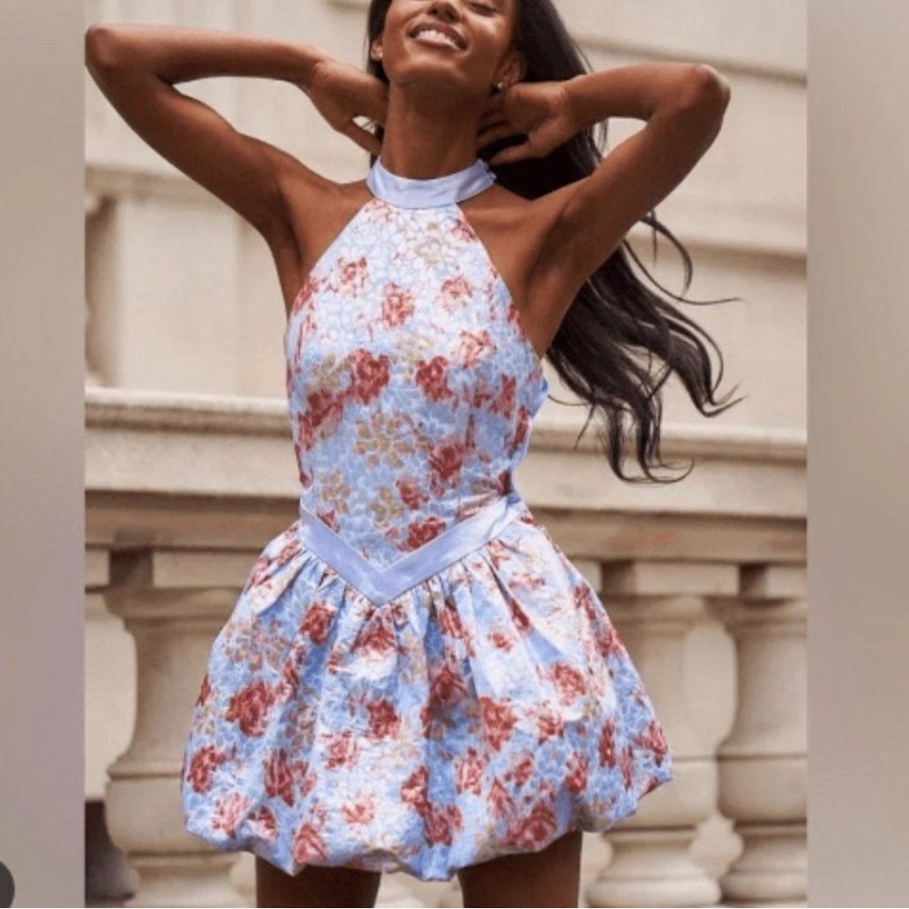 LoveShackFancy Blue and Red Floral Dress